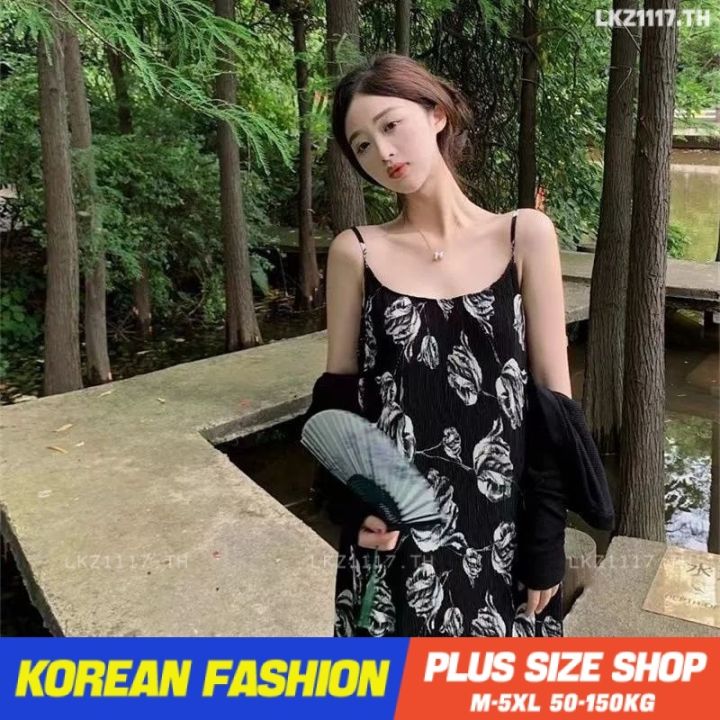 plus-size-เสื้อผ้าสาวอวบ-เดรสสาวอวบอ้วน-ไซส์ใหญ่-ผู้หญิง-เดรสไปทะเล-สายเดี่ยว-ลายดอก-ยาว-คอกลม-ย้อนยุค-ฤดูร้อน-สไตล์เกาหลีแฟชั่น-v728