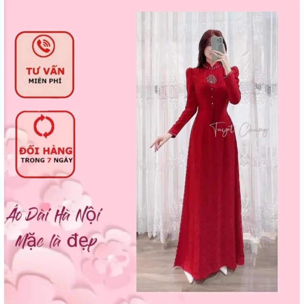 Giá Xưởng} Áo Dài Cô Dâu, Áo Dài Cưới, Áo Dài Ăn Hỏi Màu Đỏ, Tay Bồng, Kết  Chữ Hỷ Hạnh Phúc - Áo Dài Hà Nội | Lazada.Vn