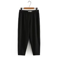 【มีไซส์ใหญ่】Plus Size XL-4XL Womens Elastic Waist 8/10 Pants Solid Color Black Spring Summer OL Trousers