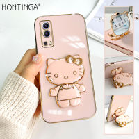 เคสโทรศัพท์ Hontinga สำหรับ Vivo Y75 5G Y73 2022 Y72 5G เคส Vivoy75 Vivoy72 Y65 Y66พร้อม Hello Kitty Stand เคสโทรศัพท์ TPU นิ่มชุบโครเมี่ยมสุดหรูสีทึบคลุมทั้งหมดกล้องเคสกันกระแทกเคสยางกันกระแทก Gores สำหรับเด็กผู้หญิง