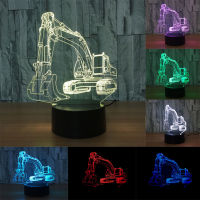 3D Excavator Night Light Illusion LED โคมไฟตั้งโต๊ะแบบสัมผัส7สี USB Novelty Luces รถรูปร่างข้างเตียง Nightlight โคมไฟเด็ก Gift