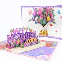 Flowers Bouquet Greeting Cards for Mom Girl Wife Husband 3d Birthday Cake Pop-Up Greeting Cards Postcards Gifts with Envelope