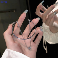 ?【Lowest price】SUTAI สร้อยข้อมือแบบโซ่คาดเอวขนาดเล็กสองชั้นสำหรับผู้หญิงสร้อยข้อมือแฟนสาวมีพู่แบบสวยเหมือนนางฟ้าแสนหวาน