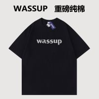 WASSUP เสื้อยืดแขนสั้นนักเรียนคอกลม,เสื้อยืดแขนสั้นลำลองทรงหลวมฤดูร้อน