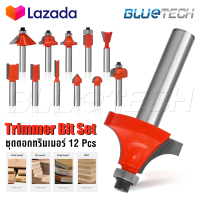 InnTech ชุดดอกทริมเมอร์ 12 ดอก แกน 1/4 นิ้ว ดอกทริมเมอร์ 6.35 มม. Trimmer Bits เซาะร่อง ขุด แกะลวดลาย สำหรับ เครื่องเซาะร่อง ทริมเมอร์ เร้าเตอร์ 2 หุน