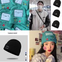 Adventure Time with Finn and Jake autumn and winter knitted hat male star card with smiley face embroidery all-match hat 【JULY]