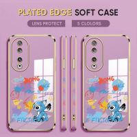 Diorcase For Honor 90 5G,90 Lite 5G ฟรีสายคล้อง + การ์ตูนสติทช์บ้ารูปแบบขอบสี่เหลี่ยมเคสชุบเคสโทรศัพท์หรูหราชุบเคสโทรศัพท์นิ่ม