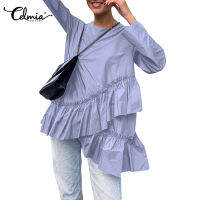 Celmia เสื้อยืดลําลองสําหรับสตรีแขนยาวคอลูกเรือทรงหลวม