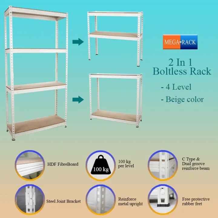 Rack 2 In 1 30cm X 90cm X 150cm X 4 Level Beige Plastics Joint Bracket Lazada