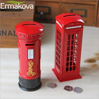 ERMAKOVA Metal London ephone Booth Postbox Money Box Retro England Phone Figurine Piggy Bank Coin Bank ChildGift Home Decor