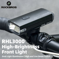 ROCKBROS ไฟฉายไฟหน้ารถจักรยานชาร์จไฟได้10000MAh MTB หลอดไฟหน้าขี่จักรยานกันน้ำประเภท C แบบชาร์จไฟได้ลำแสงสูงและต่ำ