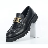 Mens Chain Buckle Thick Platform Business Casual Genuine Leather Loafers Shoes Male Streetwear Vintage Cow Leather Shoe Man