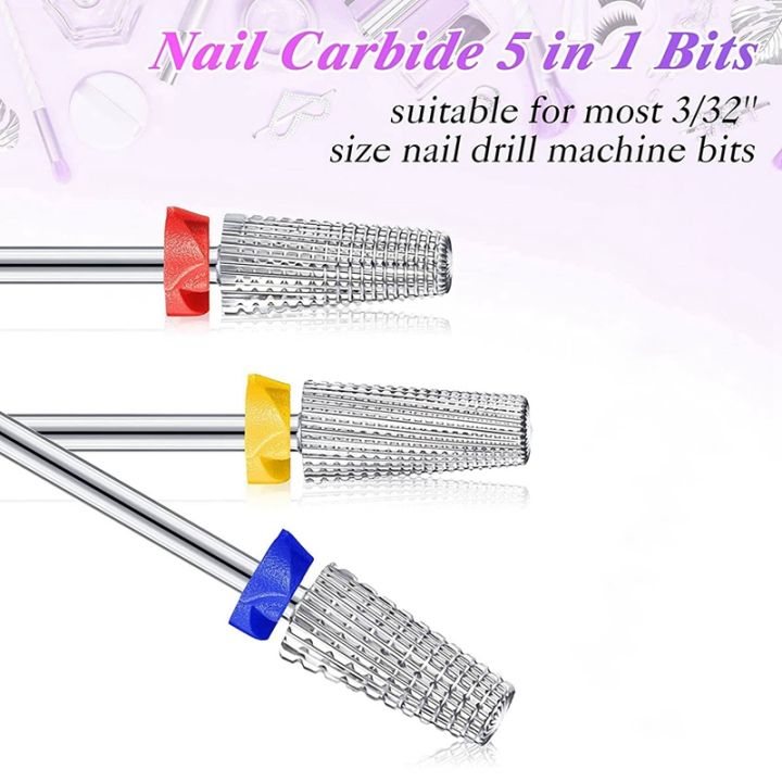 3-pieces-nail-carbide-5-in-1-bit-multi-function-tapered-shaping-nail-drill-carbide-nail-drill-bit-use-for-both-left