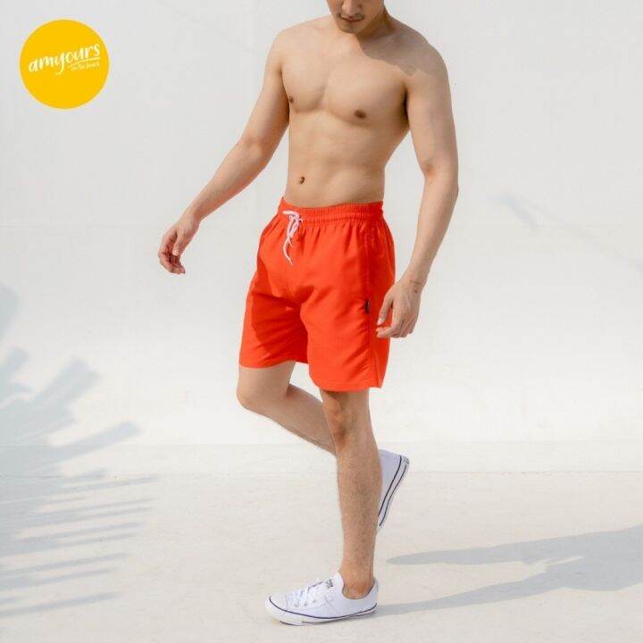 amyours-on-the-beach-กางเกงขาสั้นชาย-คุณภาพดี-ว่ายน้ำ-เดินชายหาด-รุ่น-mens-summer-สี-fiesta-orange