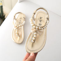 ULKNN Girls Sandals Kids Summer Sweet Gentle Flower Toe Cap Covering Shoes Kids Soft Bottom Non-slip Beaded Childrens Sandal PU