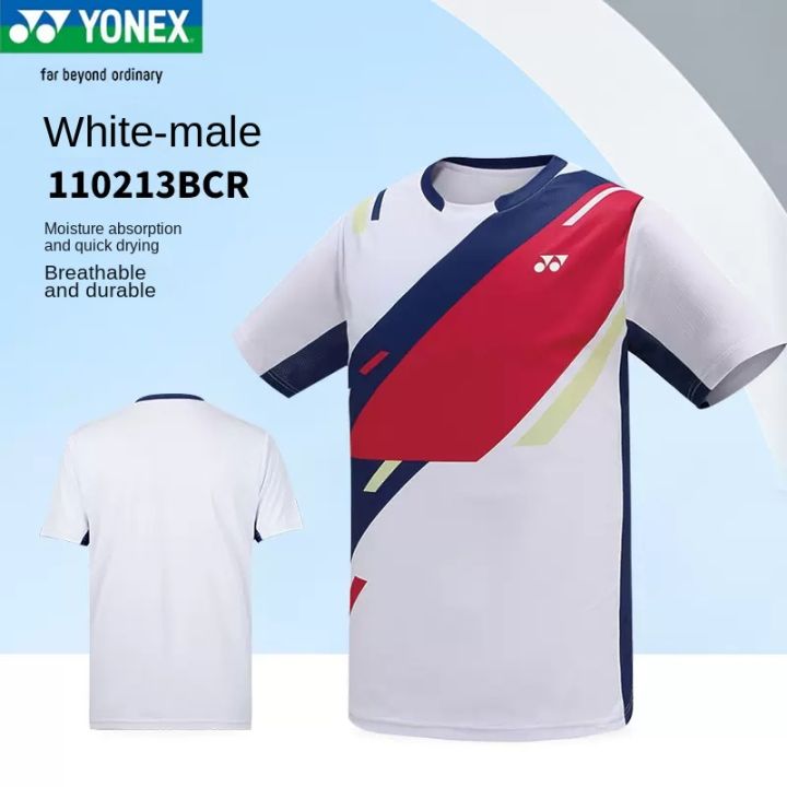 สีฟ้า-yonex-เทนนิสเสื้อยืดการแข่งขันแบดมินตันแขนสั้นเสื้อยืดเสื้อผ้ากีฬาแห้งเร็วย์ด้านบน110213ผู้ชายผู้หญิงโปโล