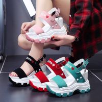 New Summer Sports Womens Sandals Woman Thick Bottom Wedge Platform Shoes for Women 2022 High Heels Fashion Comfortable Red Pink