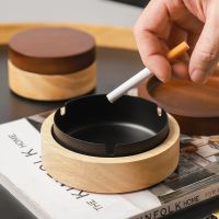 Solid Wood Ashtrays With Lid Covered Windproof Ashtray With Stainless Steel Liner Indoor Outdoor Ash Tray For Home Living Room