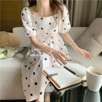 Hzirip French Gentle Wave Point Fashion Women Loose Sweet Puff Sleeves  Square Neck Casual Elegant A-Line High Waist Dress