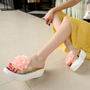 1F248 Sandals for women ONE-Word drag bottom thick heel flower shoes home