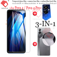 (3 in 1)For Tecno Pova 4 Pro/Tecno Pova 4 คลุมทั้งหมดกระจกเทมเปอร์หน้าจอกระจกเทมเปอร์ปกป้องหน้าจอฟิล์ม + กล้องฟิล์มกันรอย + รอบฝาหลังฟิล์มกันรอย