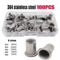 100PCS Stainless Steel Rivet Nuts Set Nutserts Threaded Insert Nutsert Cap Flat Head Rivet Nuts Carbon Steel M3 M4 M5 M6 M8