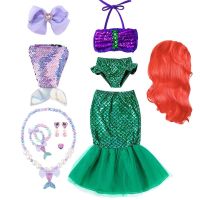 3-10T Little Girls Mermaid Costume Kids Princess Cosplay Dress Ariel Summer Swimsuit Halloween Christmas Birthday Party Clothes