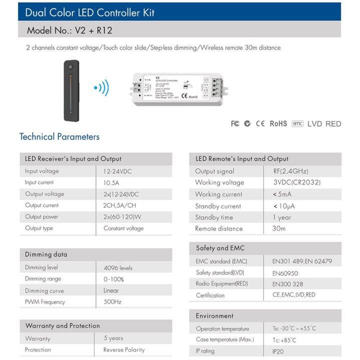 worth-buy-sakelar-peredup-led-12v-24v-dc-10a-2-4g-2ch-ควบคุม-rf-ไร้สาย-ww-cw-ตัวควบคุมไฟ-led-สำหรับ-ct-ไฟเส้นไฟ-led-สีขาวคู่