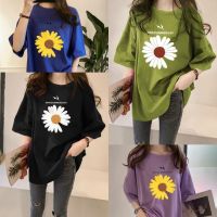 COD tjjs079 GD Daisy Oversize Loose T-shirts Womens New Fashion T-shirt Trendy Plus Size Harajuku Short Sleeve Printed Mid-length Blouse