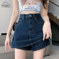 YIMEI Retro กระโปรงหญิงสไตล์ฮ่องกงสาวร้อน Denim Culottes สูงเอว Slim กระเป๋าสะโพกกระโปรงสั้นฤดูร้อนใหม่กระโปรง HOT ●8/14♛