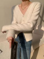 【HOT】 ins white V-neck knitted cardigan womens autumn and winter 2023 new casual all-match sweater bottoming top ladies