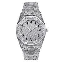 ⌚◎☒ Mens Hip Hop Diamond Alloy Band Calendar Quartz Watch Trendy Mens Cool Decorative Watch