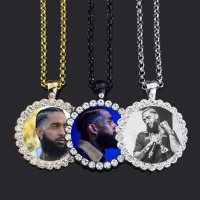 【CW】Custom Photo Memory Medallions Rhinestone Glass Pendant Necklace with Lobster Chain Hip Hop Jewelry Personalized Gift