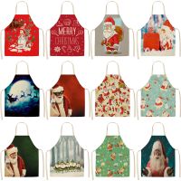 ✣✘ Cotton Linen Cartoon Christmas Aprons Theme Animals Print Kitchen Aprons Unisex Dinner Party Cooking Bib Pinafore Cleaning Apron