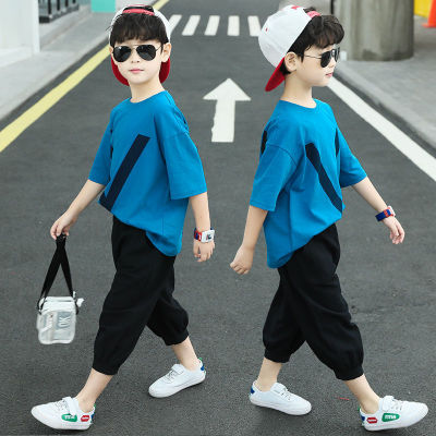 ชุดสูทแขนสั้นเด็กผู้ชาย,เสื้อผ้าแฟชั่นเกาหลีลำลองสไตล์ตะวันตกสองชิ้นสำหรับฤดูร้อน2023