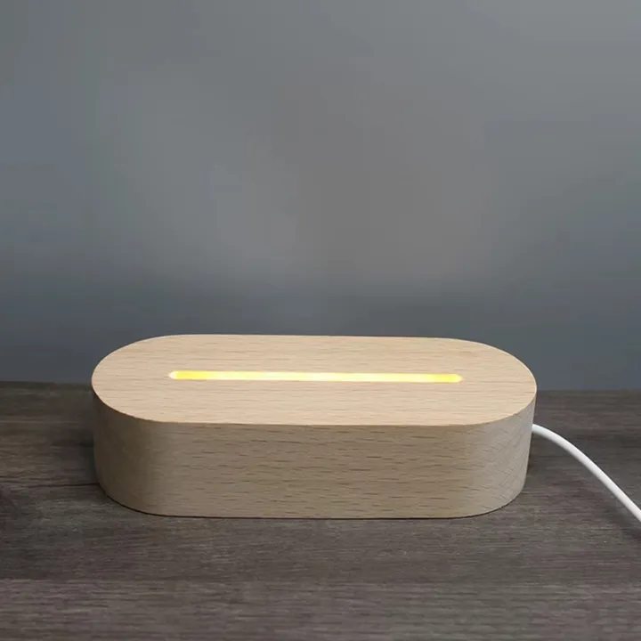 [hot W] Wood Led Lights Display Base Usb For Acrylic Glass Table Night 