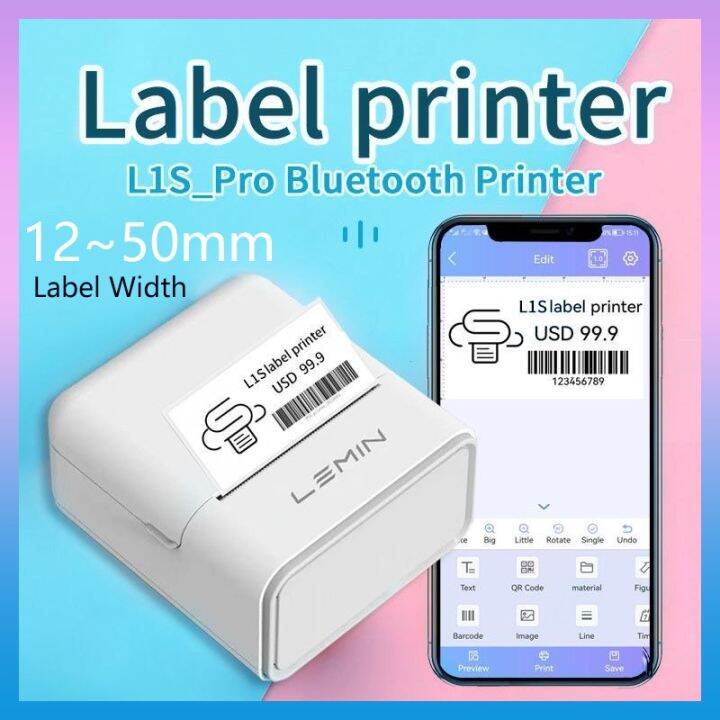 Portable Thermal Label Printer Wide print 12 50mm Sticker Label Maker