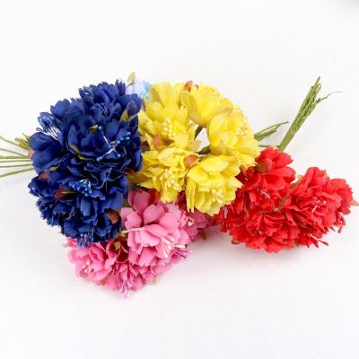 6Pcs/lot 3cm Silk Chrysanthemum Artificial Flowers Head DIY Wreath Gift Box Craft Fake Flower for Wedding Home Party Decoration