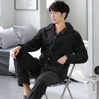 [COD] and winter new mens cardigan lapel flannel thickened warm large size loose Korean version can be worn outside home clothes