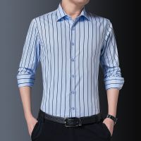 HOT11★BROWON Spring Autumn Fashion Shirts for Men New Mens Long Sleeve Striped Shirt Men Turn-Down Slim Cal Business Men Clothing