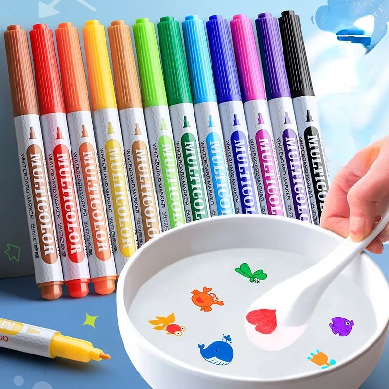Magical Water Painting Pen Water Floating Doodle Pens 4/8/12 Colors Kids  Drawing Markers Early Education Magic Whiteboard Marker