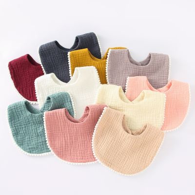 【JH】 Cotton Baby Bibs Color Ruffle Absorbent Tassel Bib Newborn Burp Cloths Bandana Scarf for Boys Feeding Drool