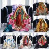 Guadalupe Virgin Mary Blanket Christian Catholic Flange Velvet Retro Throw Blanket, Chair Cover Sofa Queen