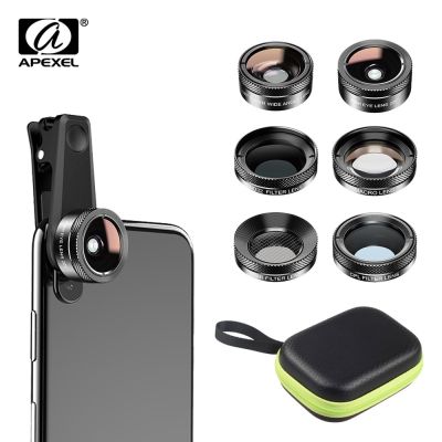 APEXEL 6 in 1 HD Phone Camera Lens Fisheye Lens Wide Angle Macro Lens CPL Filter ND32 Fliter for Samsung iPhone all Smartphone
