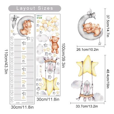 ตัววัดความสูงของเด็กทารกลายการ์ตูนเมฆดวงจันทร์หมีสติกเกอร์ติดผนังดาวเครื่องตกแต่งกำแพงสำหรับเด็กไวนิลการตกแต่งบ้านภายในห้องนอน