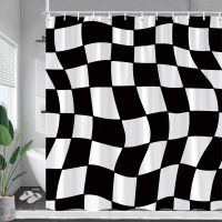 Black White Plaid Shower Curtains Creative Splicing Geometric Bath Curtain Modern Minimalist Fabric Home Bathroom Decoration Set