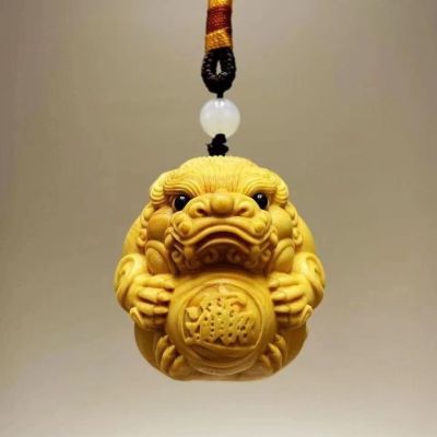 ♈ Boxwood Carving Mens Portable Disk Playing Pixiu Handle Pieces Girls Wenwan Handicraft Car Pendant Lucky Fortune