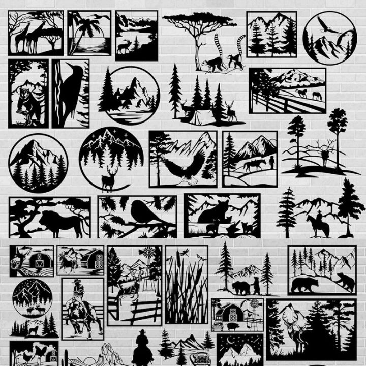 213-wildlife-forest-scene-vector-pattern-drawings-for-cnc-laser-plasma-metal-wood-art-cutting-files