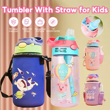 400ml Cartoon Portable Baby Leak Proof Straw Water Bottle Sippy Cup with  Lanyard