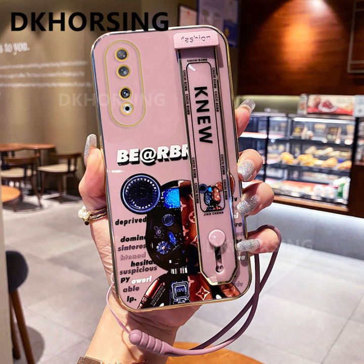 dkhorsing-เคสโทรศัพท์ใหม่สำหรับ-honor-90-5g-honor-90-lite-honor70-lite-ลายหมีน่ารักชุบปลอกอ่อน-huawei-honor90-lite-กับที่ถือสายรัดข้อมือ-สายคล้องมือ